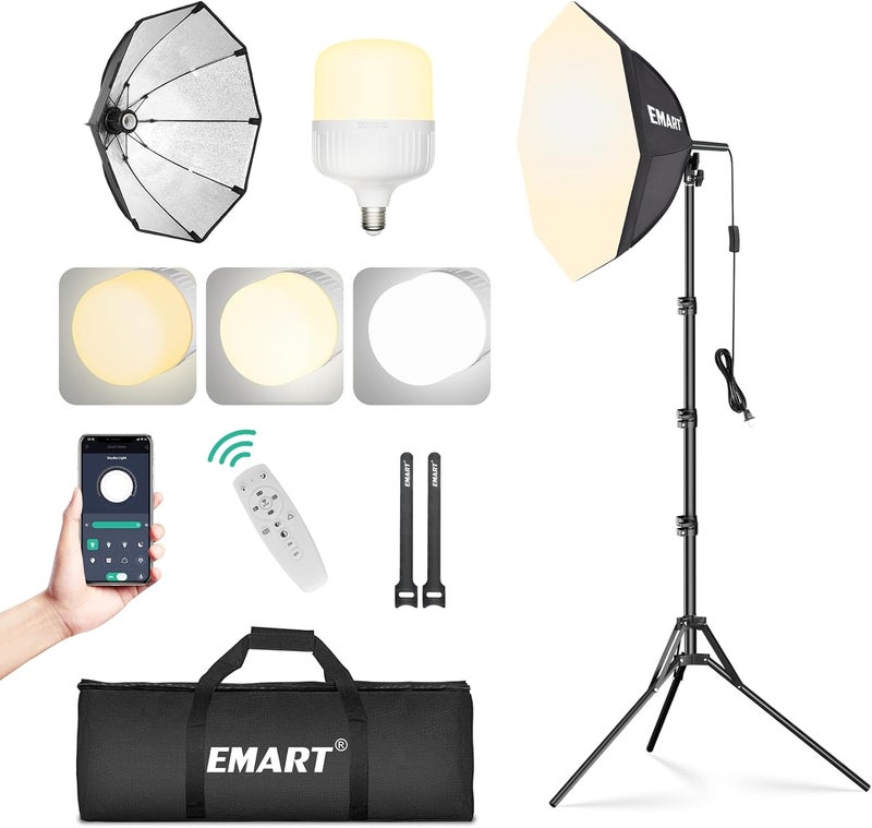 EMART Softbox Photography Lighting Kit, 20"x20" Pull Soft Box, 50W 3000K-6000K LED Bulb, Professional Photoshoot Equipment for Studio Lights, Portrait, Video Recording(1 Pack) - Image 1